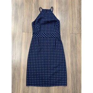 Banana Republic Blue Gingham Racer Neck Sheath Dress Womens 8 Stretch